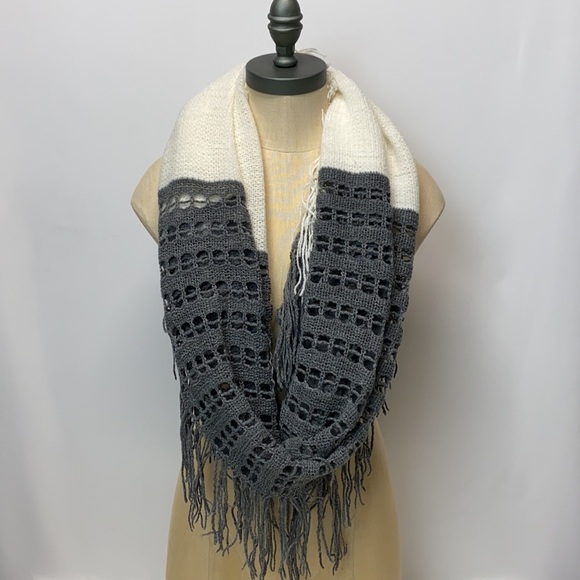2 TONED KNIT WITH FRINGES INFINITY SCARF - Picture 1 of 6